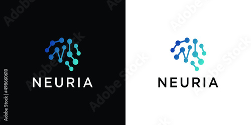 Neural network logo. Human brain emblem. Artificial intelligence icon.Creative vector illustration.