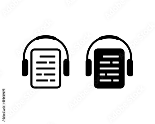 Document with headphone icon. Audiobook symbol. Vector illustration