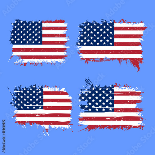 Distressed American Flags, Flags of the United States of America, USA Patriotic 4th of July Decorative Flags, Vector illustration