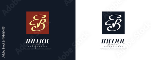 Initial E and B Logo Design in Elegant and Minimalist Handwriting Style. EB Signature Logo for Business Identity