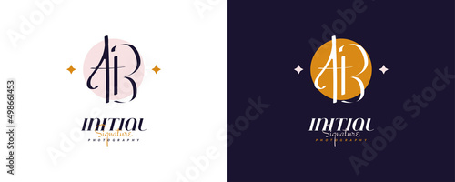 Initial A and B Logo Design in Elegant and Minimalist Handwriting Style. AB Signature Logo for Business Identity