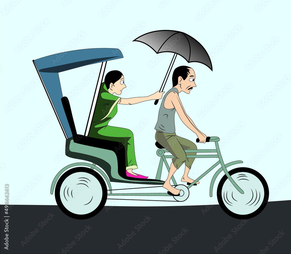A rickshaw for riding around. The rickshaw puller is delivering to the customer. A rickshaw for riding around. The rickshaw puller is delivering to the customer.
