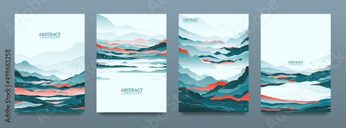 Set of abstract landscapes in east style.