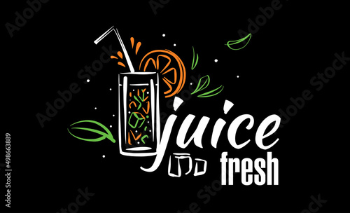 Vector drawn logo of fresh juice on a black background