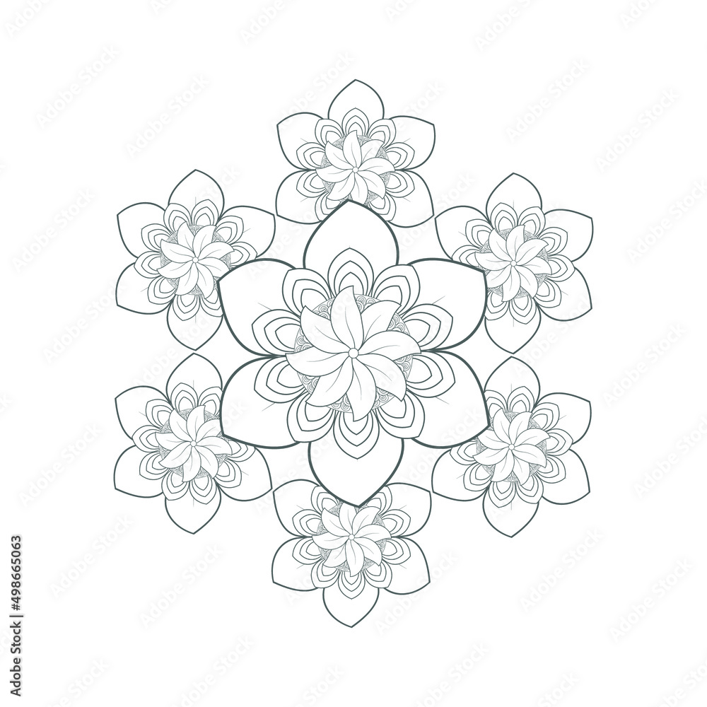 Coloring Page for Adult for Fun and Refreshing. Hand Drawn Sketch for Adult Anti Stress Coloring Page. Decorative Doodle flowers in Black Isolated on White Background.-vector