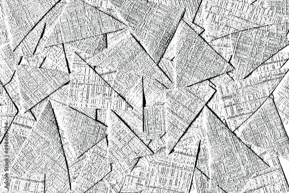 Naklejka premium Grunge texture, scraps of coarse paper with a texture like linen fabric. Abstract background made of recycled paper. Waste paper, small scraps, paper scraps. Vector illustration. Overlay template.