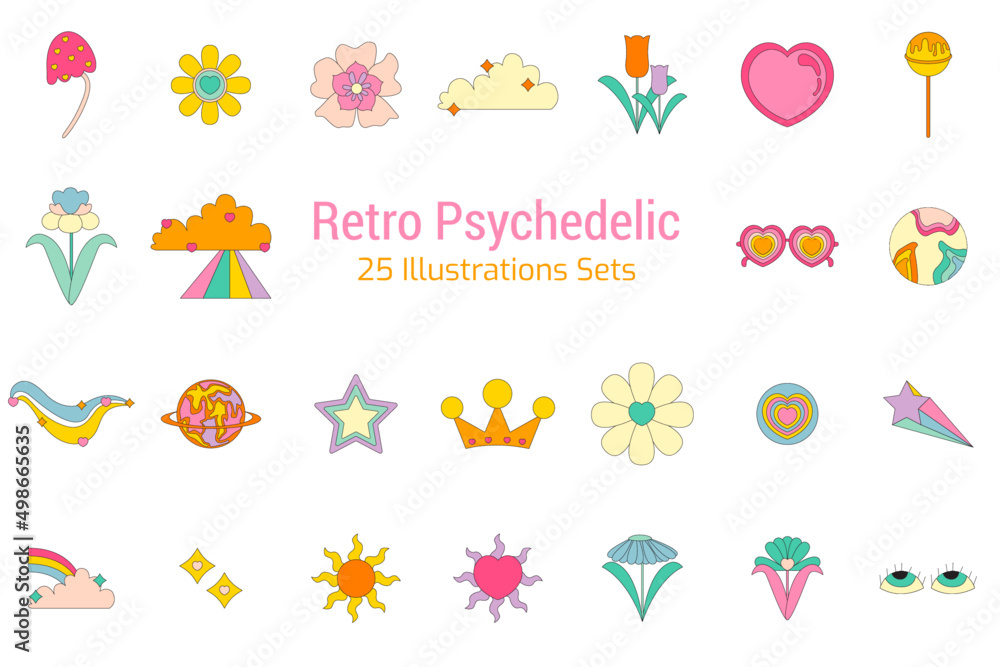 Retro Psychedelic Graphic Illustration Sets