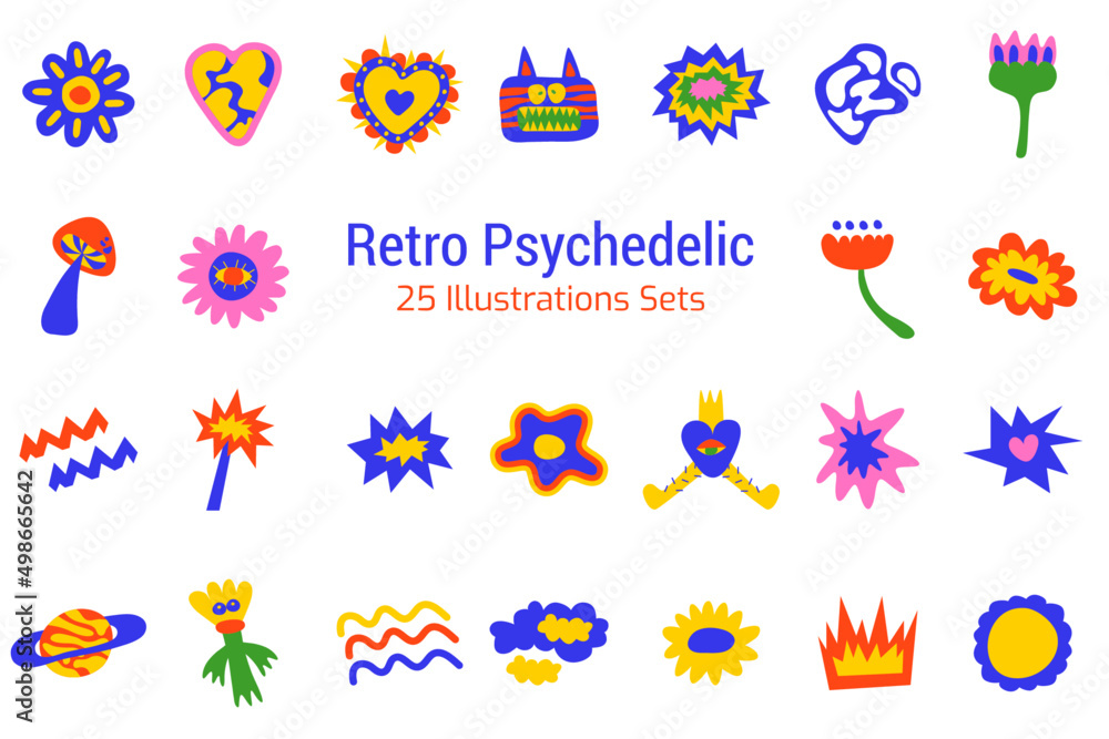 Retro Psychedelic Graphic Illustration Sets Retro Psychedelic Graphic Illustration Sets