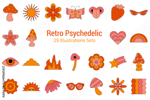 Retro Psychedelic Graphic Illustration Sets