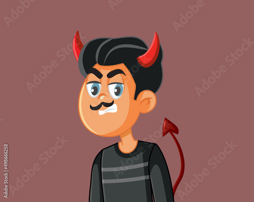 Angry Evil Devilish Man Vector Cartoon Illustration