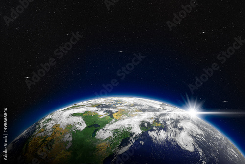 Fototapeta Naklejka Na Ścianę i Meble -  View of blue planet Earth in space with her atmosphere with cope space elements of this image furnished by NASA
