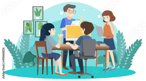 Men and women having a meeting