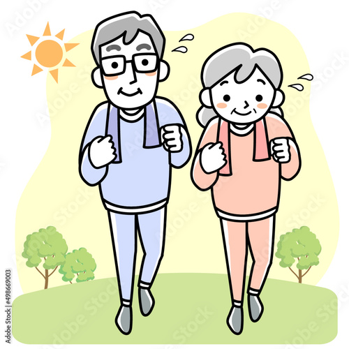 ランニングをするシニア夫婦