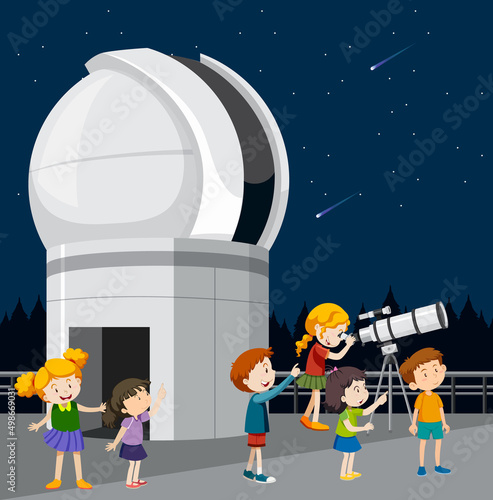 Astronomy theme with kids looking at stars
