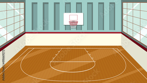 Empty indoor basketball court scene