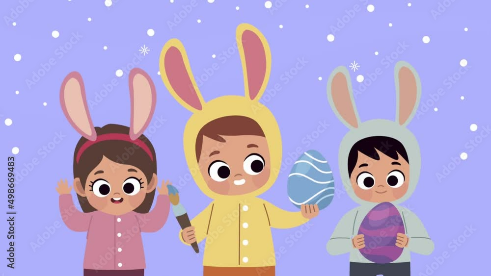 happy easter animation with three kids characters happy easter animation with three kids characters