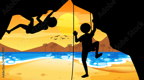 Silhouette rock climbing background