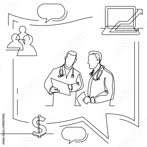 Concept visualization line icon drawing of healthcare and wellness infographics