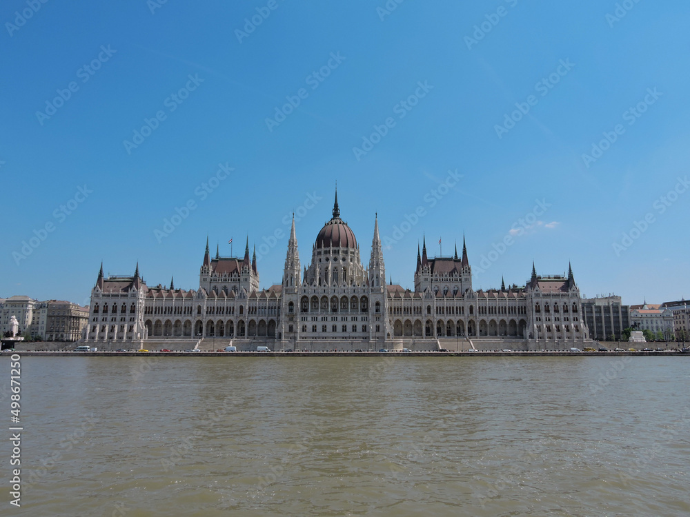 Obraz premium Budapest Hungary River View of ParlIament Castle Building Wide