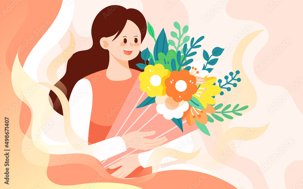 Mother's day mother holding flowers, vector illustration Mother's day mother holding flowers, vector illustration
