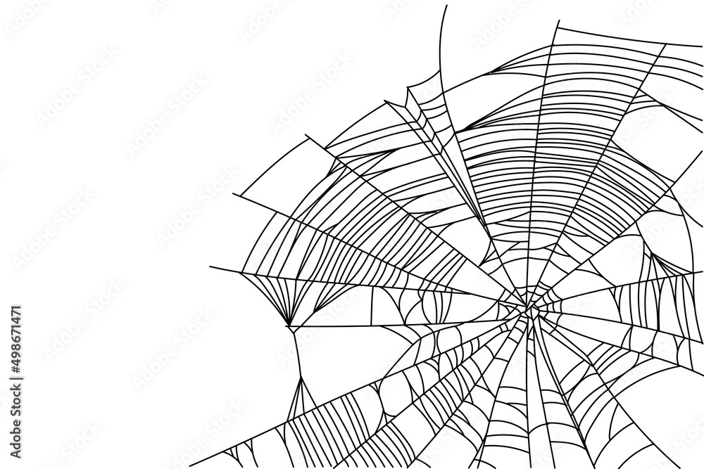 Obraz premium Spider web parts isolated on white background. Scary cobweb outline decor. Vector design elements for Halloween, horror, ghost or monster party, invitation and posters.