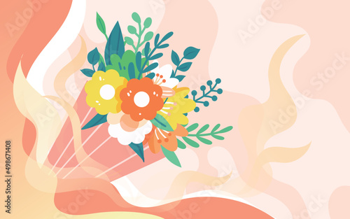 Mother's day mother holding flowers, vector illustration