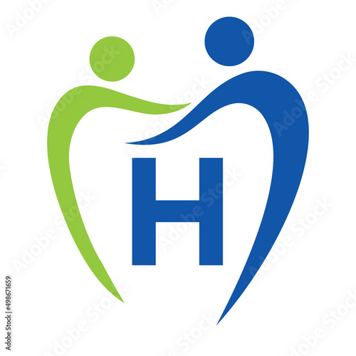 Dentistry Clinic Logo On Letter H Concept. Family Dental Care Symbol. Dental Dentist Logo Sign