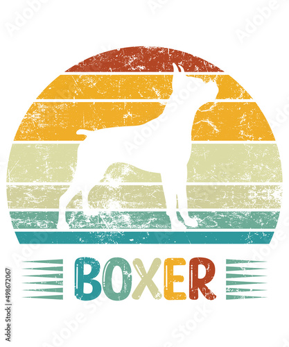 Boxer Retro Vintage Sunset T-shirt Design template, Boxer on Board, Car Window Sticker, POD, cover, Isolated white background, White Dog Silhouette Gift for Boxer Lover