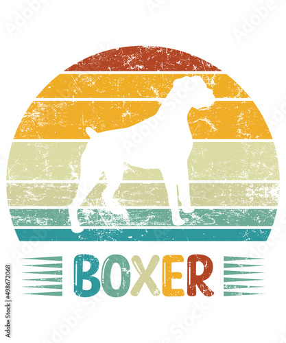 Boxer Retro Vintage Sunset T-shirt Design template, Boxer on Board, Car Window Sticker, POD, cover, Isolated white background, White Dog Silhouette Gift for Boxer Lover
