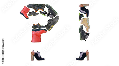 Question mark and exclamation mark made of shoes