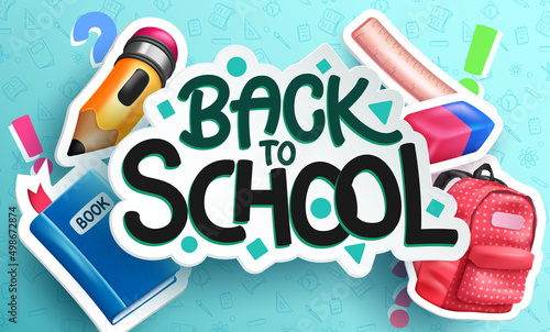 Back to school vector concept design. Back to school text in paper cut decoration with study item supplies background for kids educational learning. Vector illustration.