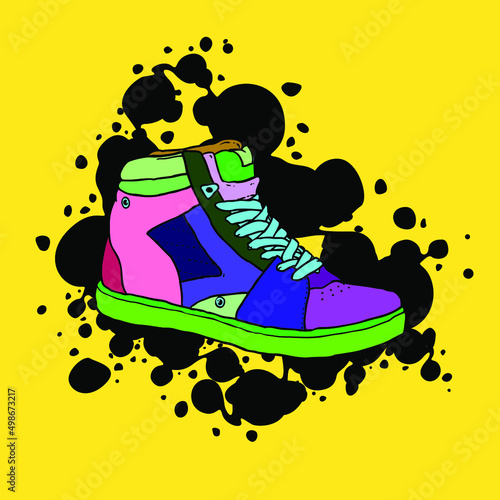 Modern trendy multicolored sneaker on a yellow background,vector illustration