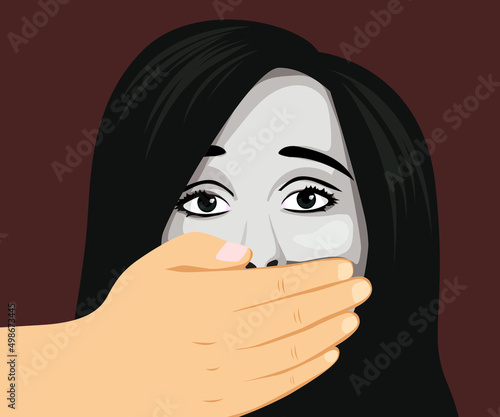 Crime against women, hand covering women face, stop abuse and violence vector
