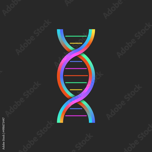 DNA logo colorful gradient 3d logotype, deoxyribonucleic acid sign. The structure of the DNA double helix genetic abstract symbol.