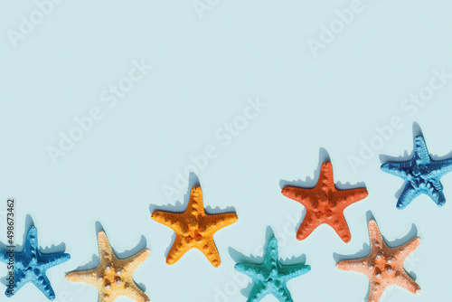 Colorful cute starfish pattern Nautical or marine theme of sea life. Bright summer style.