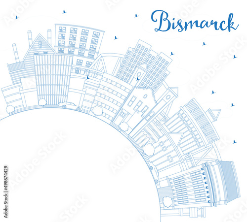 Canvastavla Outline Bismarck North Dakota City Skyline with Blue Buildings and Copy Space