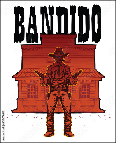 vector image of cowboy gangster bandits with revolvers at the ready in cartoon comic style
