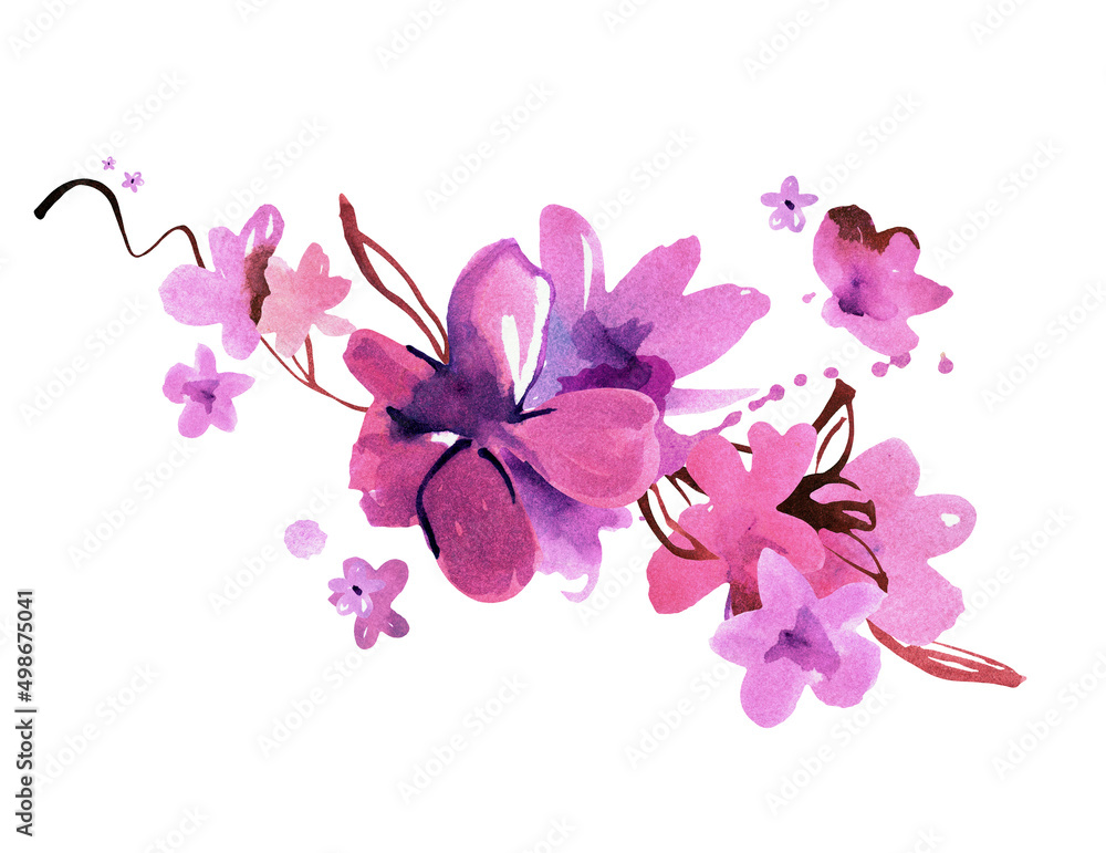 Obraz Pink Bloom Sakura. Watercolor hand painted illustration. For design of invitation, greeting card