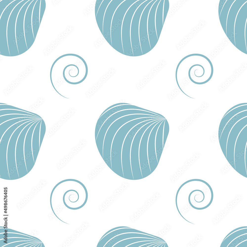 blue seashells on white background. sea. ocean. shell vector pattern. blue seashells on white background. sea. ocean. shell vector pattern.