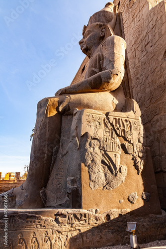 Low angle morning view of the statue of Pharaoh Ramses II.