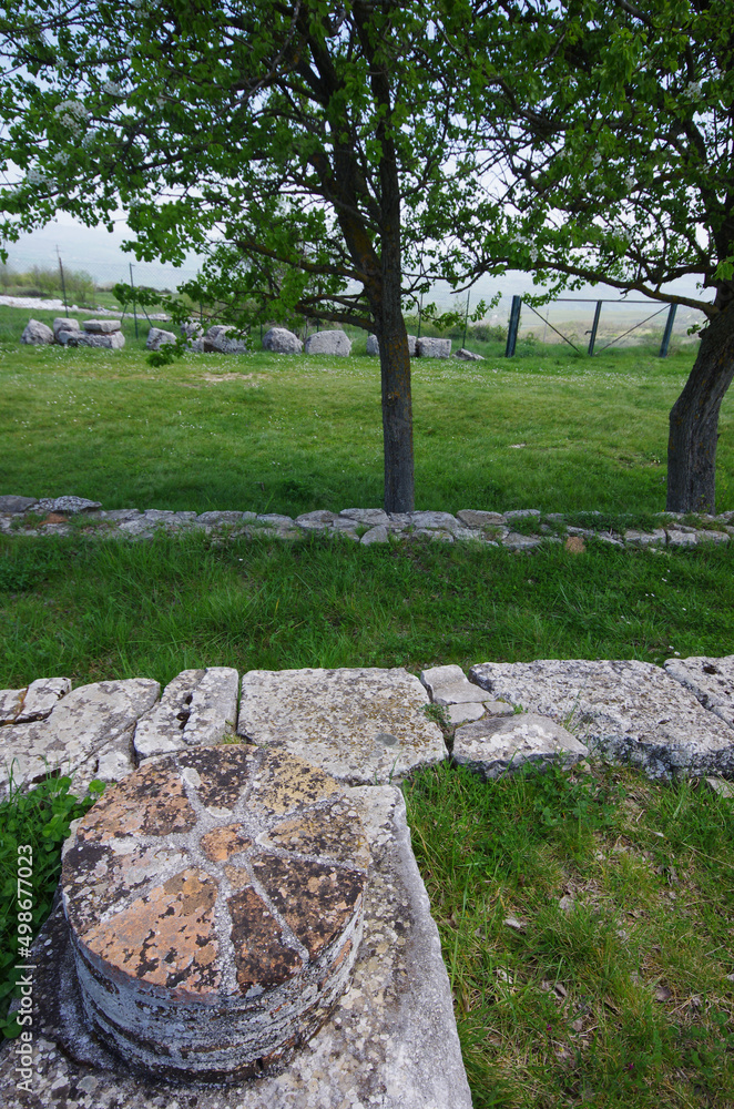 Pietrabbondante - Italian Sanctuary - Remains of a column that supported the portico where the ancient shops stood - Molise - Italy