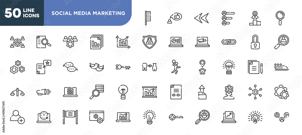 set of 50 outline social media marketing icons. editable thin line icons such as bow flags, analytic chart, love bird, online voting, circular clock, road banner, trending stock vector. set of 50 outline social media marketing icons. editable thin line icons such as bow flags, analytic chart, love bird, online voting, circular clock, road banner, trending stock vector.