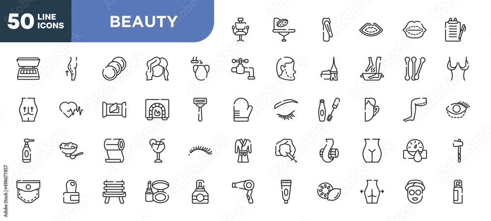 set of 50 outline beauty icons. editable thin line icons such as hairdresser chair, hair transplant, burner, roll on, cuticle, wooden chair, gluteus stock vector. set of 50 outline beauty icons. editable thin line icons such as hairdresser chair, hair transplant, burner, roll on, cuticle, wooden chair, gluteus stock vector.
