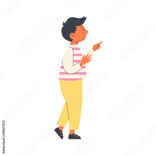 School or kindergarten boy cartoon character, flat vector illustration isolated.