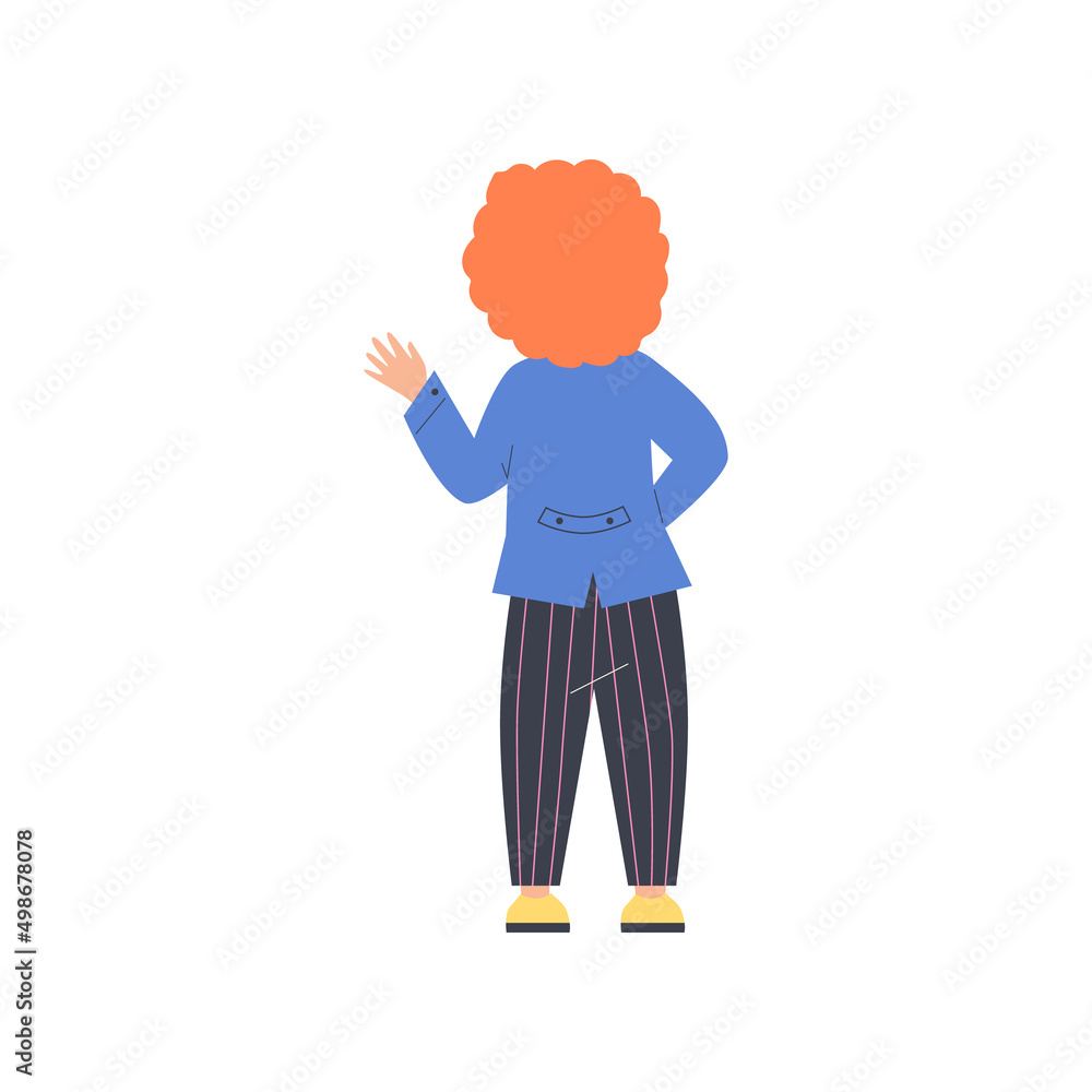 Child stands with his back and examines something, vector illustration isolated.