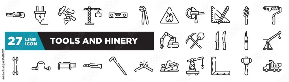 set of tools and hinery icons in outline style. thin line web icons such as null, forceps, ruler and pencil, mine, brace, crowbar, big hammer editable vector. set of tools and hinery icons in outline style. thin line web icons such as null, forceps, ruler and pencil, mine, brace, crowbar, big hammer editable vector.