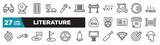set of literature icons in outline style. thin line web icons such as testing glasses, e-learning, golf cart, driving school, damaged, driving, dart editable vector.
