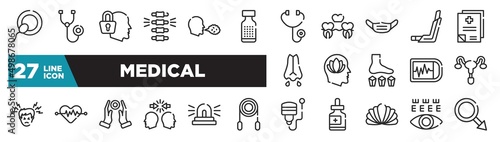 set of medical icons in outline style. thin line web icons such as insemination, homeopathy, dentist mask, peace of mind, cardiology, ambulance lights, eye test editable vector.