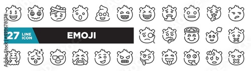 set of emoji icons in outline style. thin line web icons such as rich emoji, grinning emoji, expressionless , sleeping wink sweating editable vector.