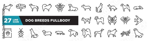 set of dog breeds fullbody icons in outline style. thin line web icons such as jack russel terrier, null, collie, bichon, null, snowshoe cat, locust editable vector.